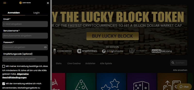 LuckyBlock Konto einrichten